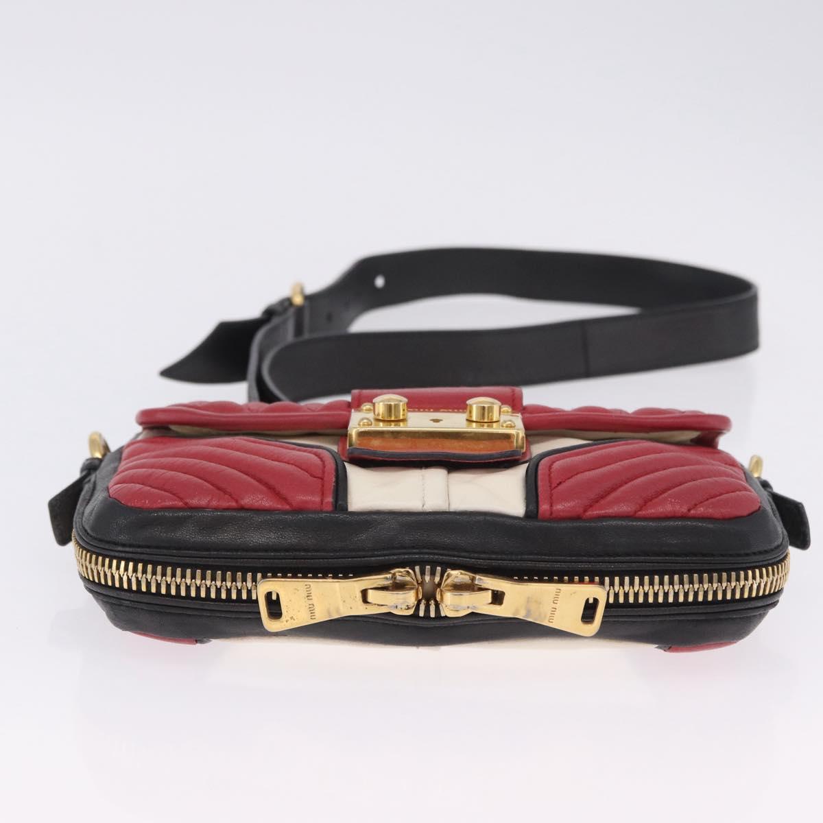 Miu Miu Biker Shoulder Bag Leather Red Gold Auth 204043A