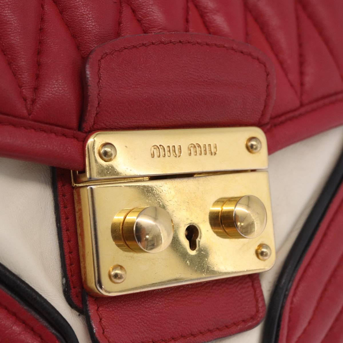 Miu Miu Biker Shoulder Bag Leather Red Gold Auth 204043A