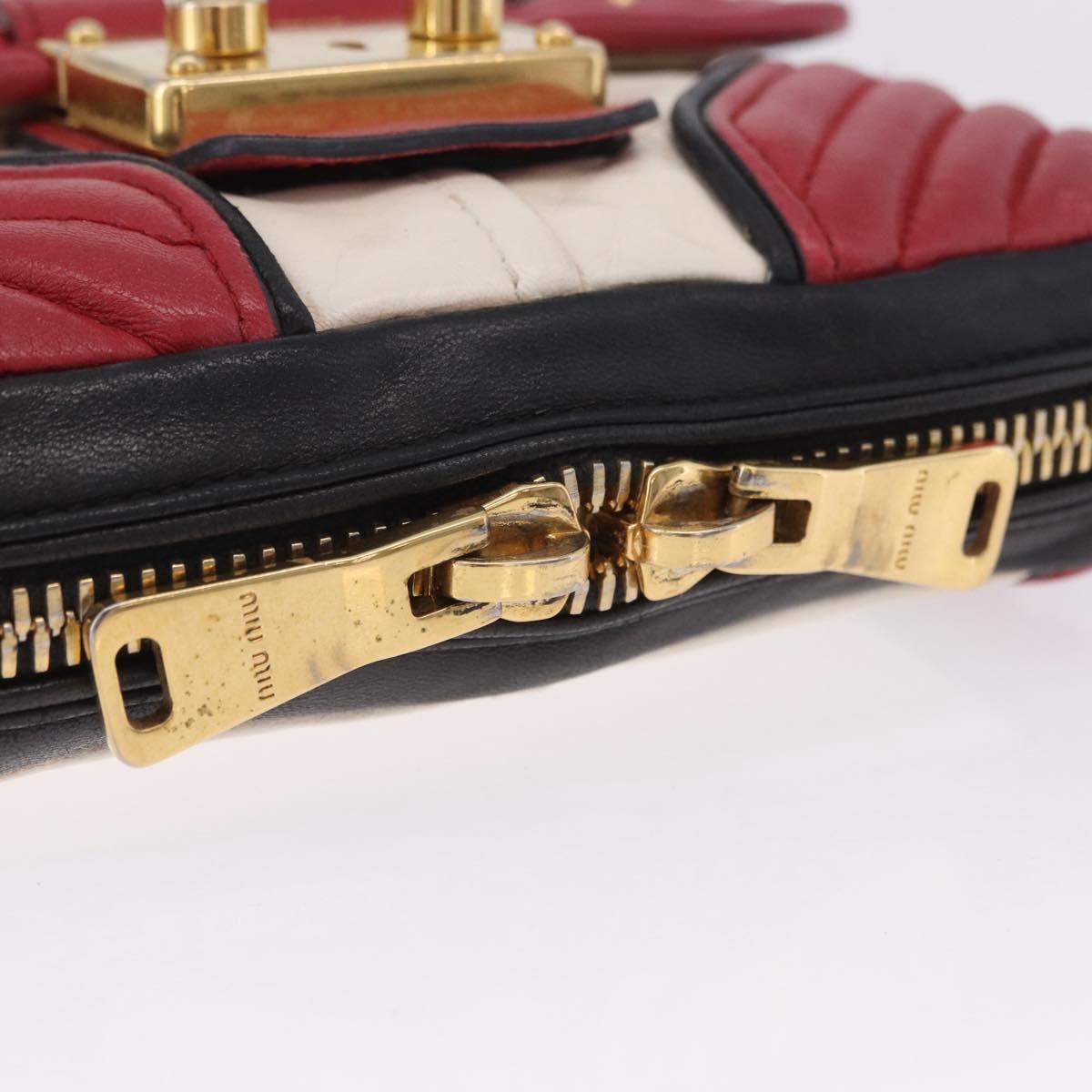 Miu Miu Biker Shoulder Bag Leather Red Gold Auth 204043A