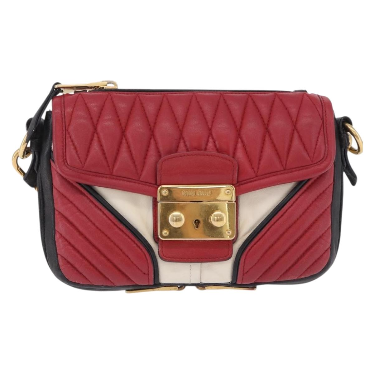 Miu Miu Biker Shoulder Bag Leather Red Gold Auth 204043A