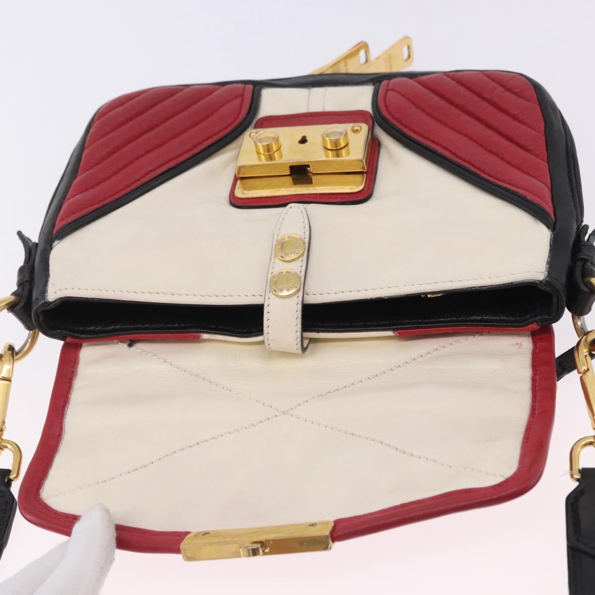 Miu Miu Biker Shoulder Bag Leather Red Gold Auth 204043A