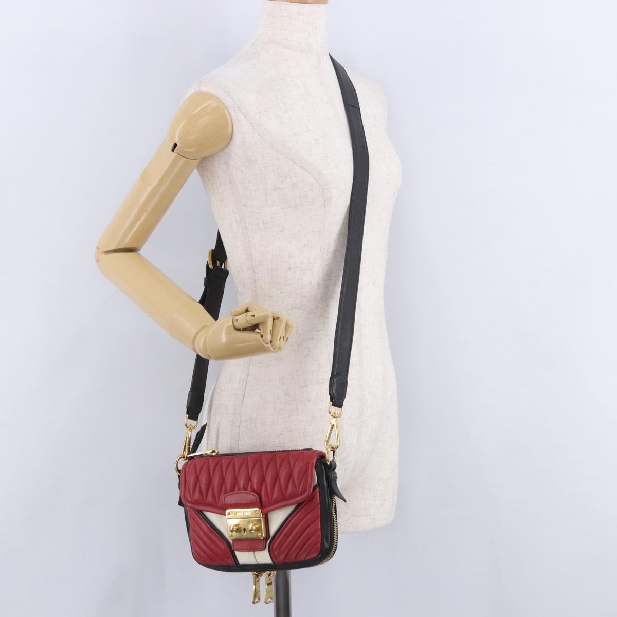 Miu Miu Biker Shoulder Bag Leather Red Gold Auth 204043A