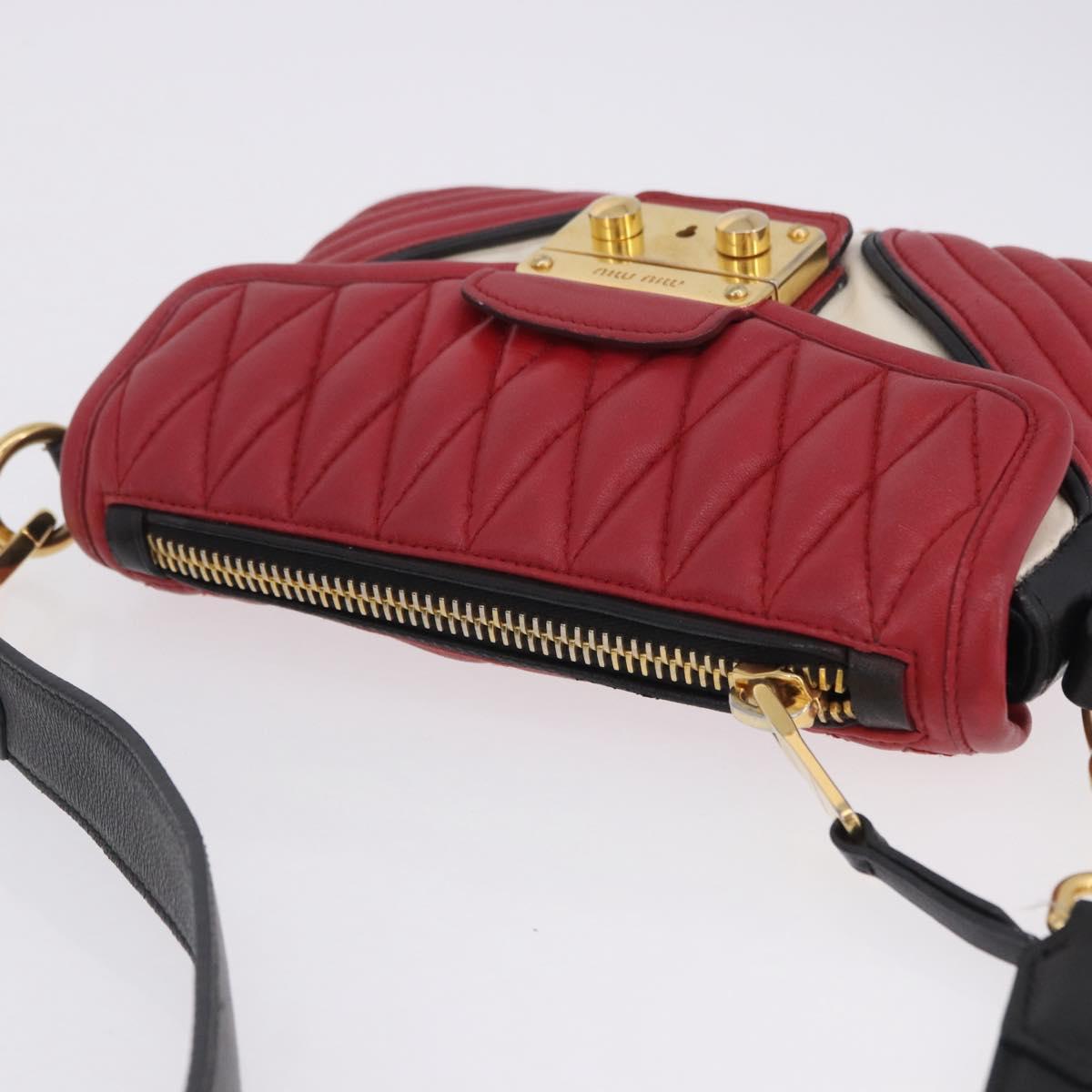 Miu Miu Biker Shoulder Bag Leather Red Gold Auth 204043A