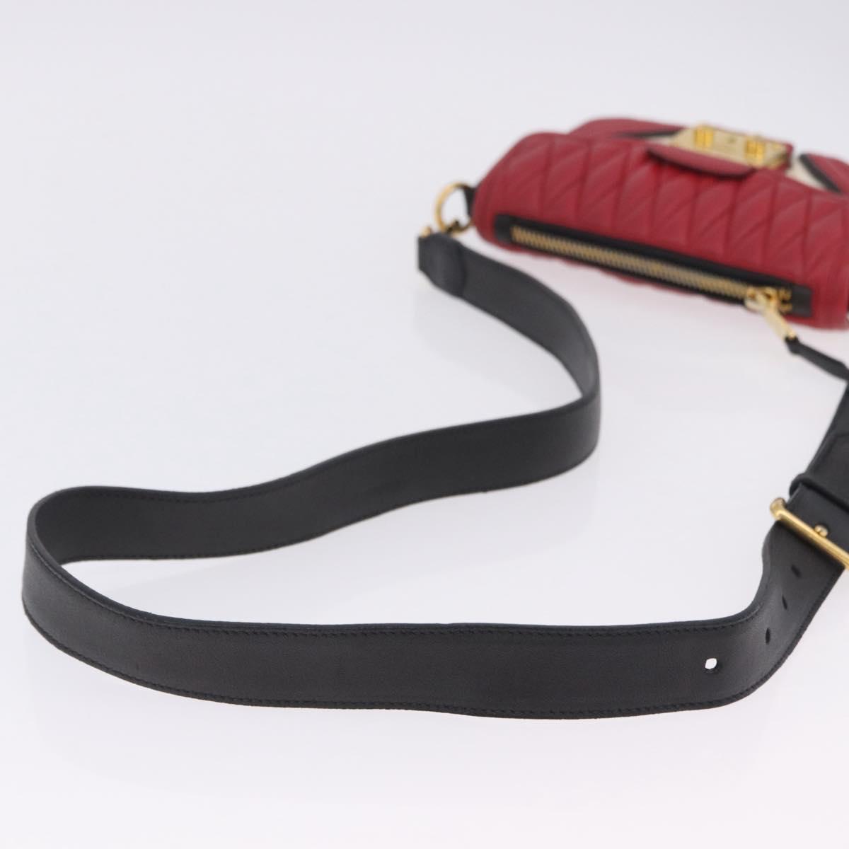 Miu Miu Biker Shoulder Bag Leather Red Gold Auth 204043A