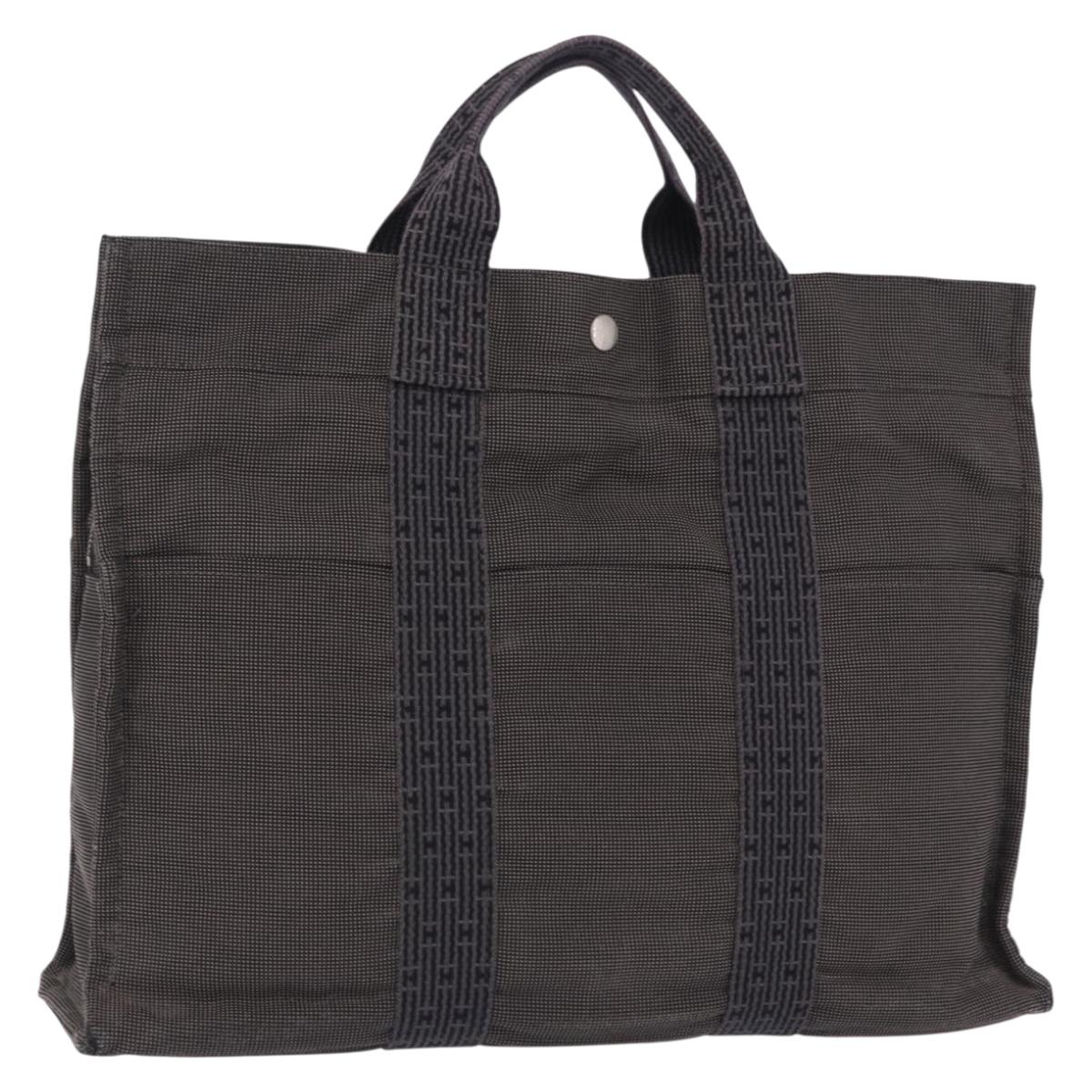 HERMES Her Line Tote MM Tote Bag Canvas Gray Silver Auth 204044