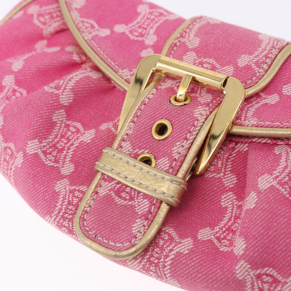 CELINE Paris Macadam Canvas Shoulder Bag Denim Pink Gold Auth 204045A