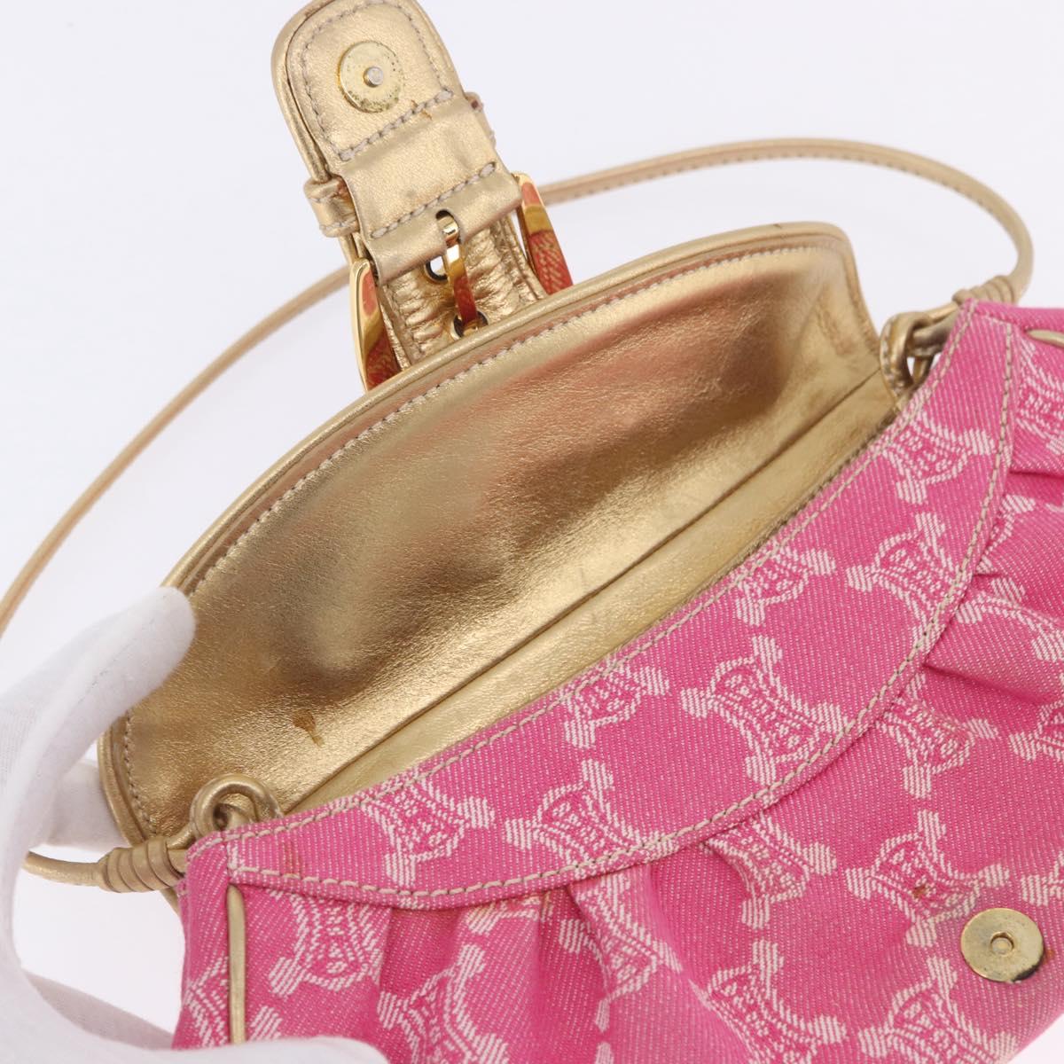 CELINE Paris Macadam Canvas Shoulder Bag Denim Pink Gold Auth 204045A