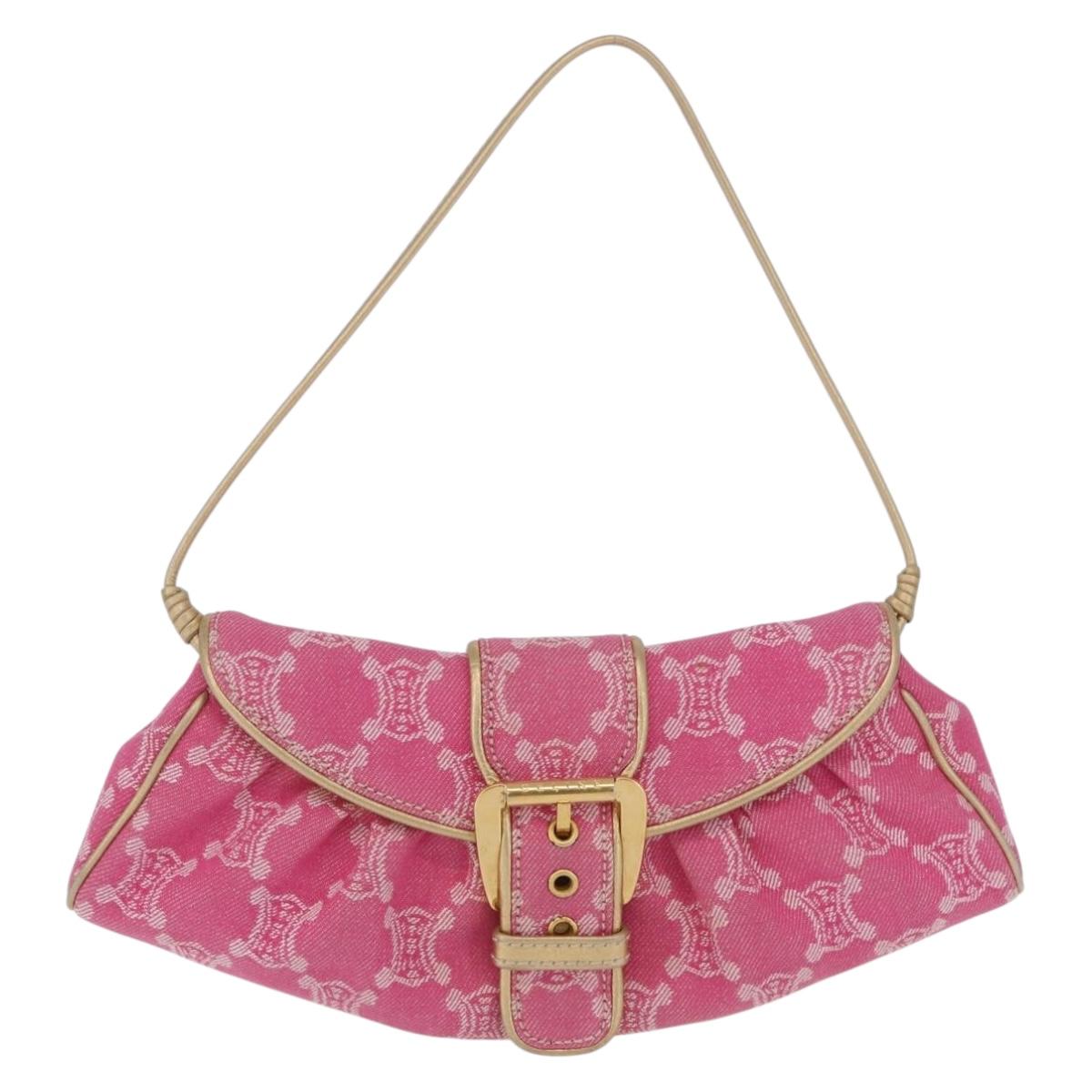 CELINE Paris Macadam Canvas Shoulder Bag Denim Pink Gold Auth 204045A