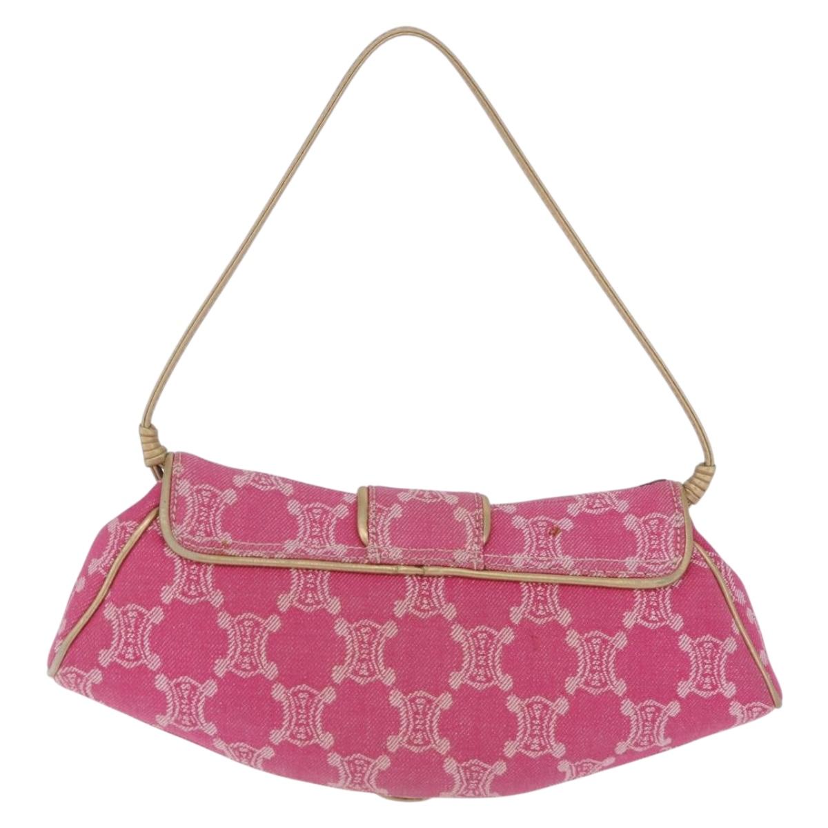 CELINE Paris Macadam Canvas Shoulder Bag Denim Pink Gold Auth 204045A