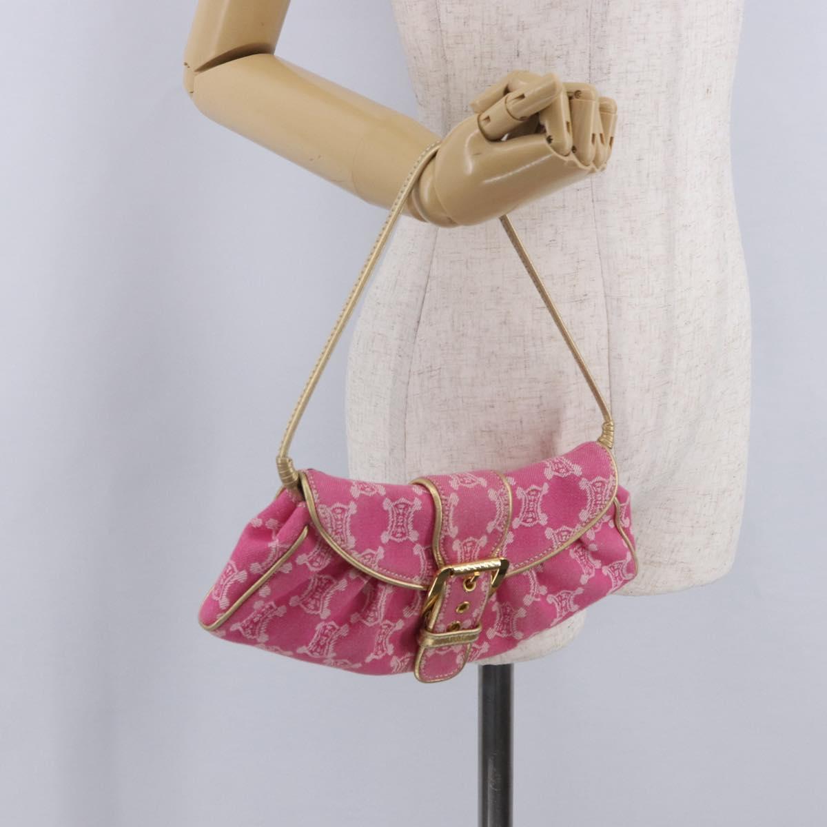 CELINE Paris Macadam Canvas Shoulder Bag Denim Pink Gold Auth 204045A