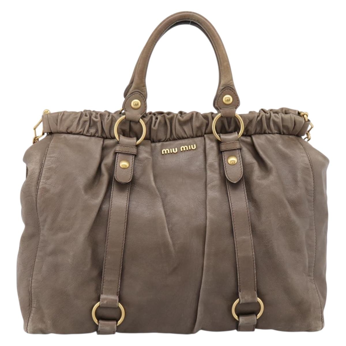 Miu Miu Tote Bag Vitter Lux 2way Beige Gold Auth 204047A