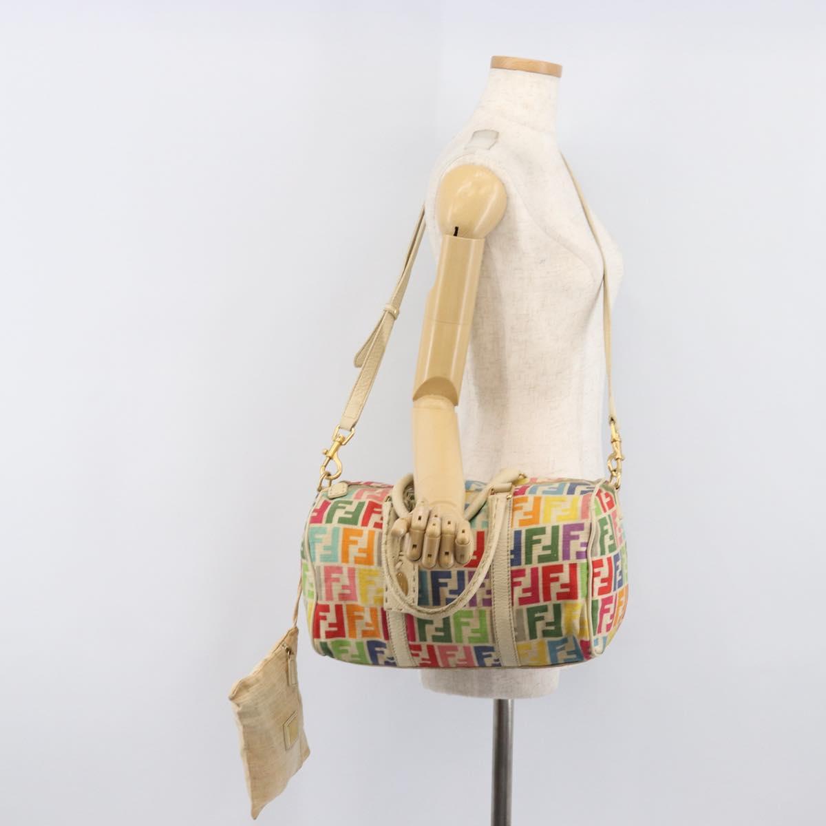 FENDI Zucca Canvas Hand Bag 2way Multicolor Gold Auth 204048A