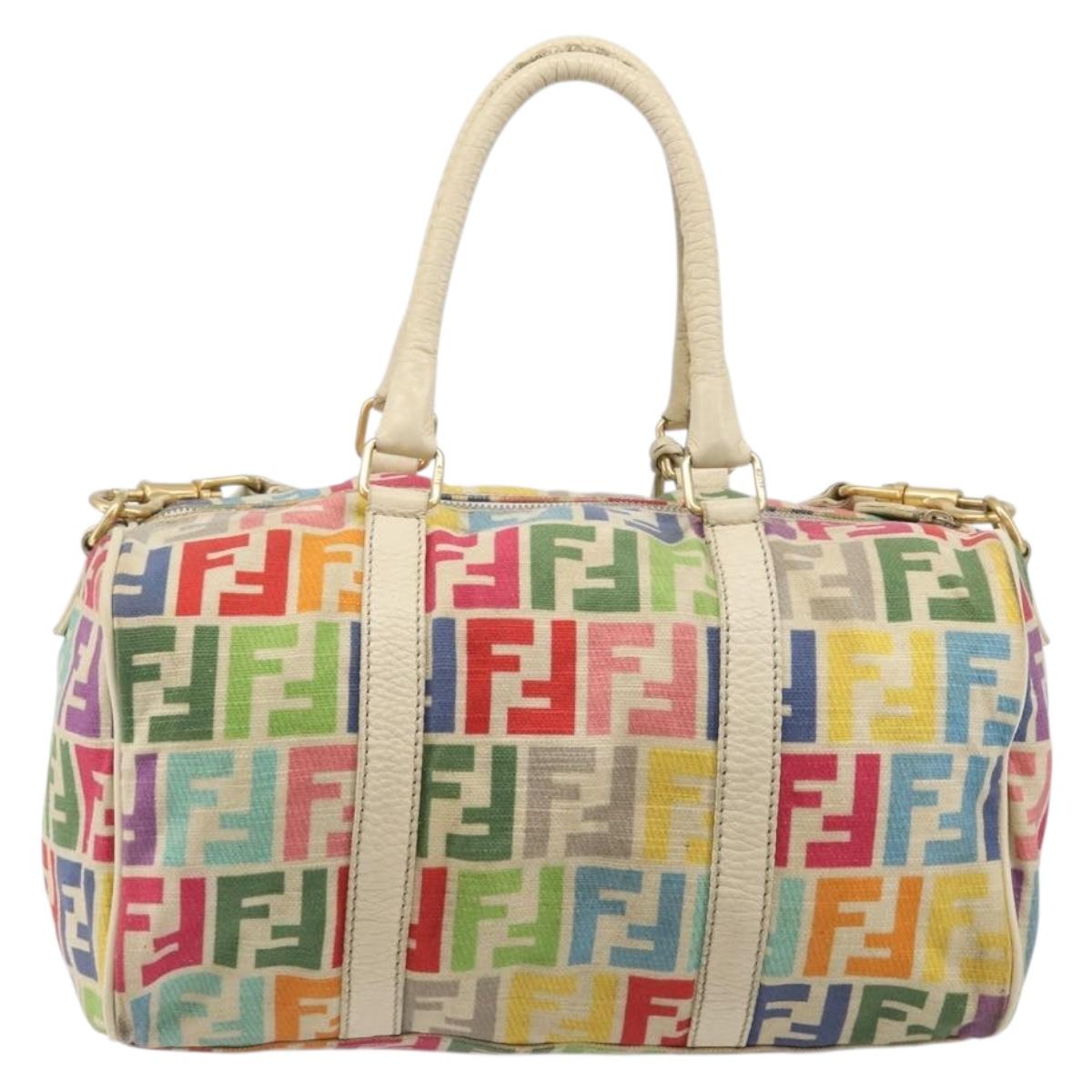FENDI Zucca Canvas Hand Bag 2way Multicolor Gold Auth 204048A