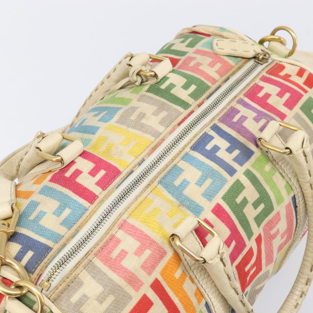 FENDI Zucca Canvas Hand Bag 2way Multicolor Gold Auth 204048A