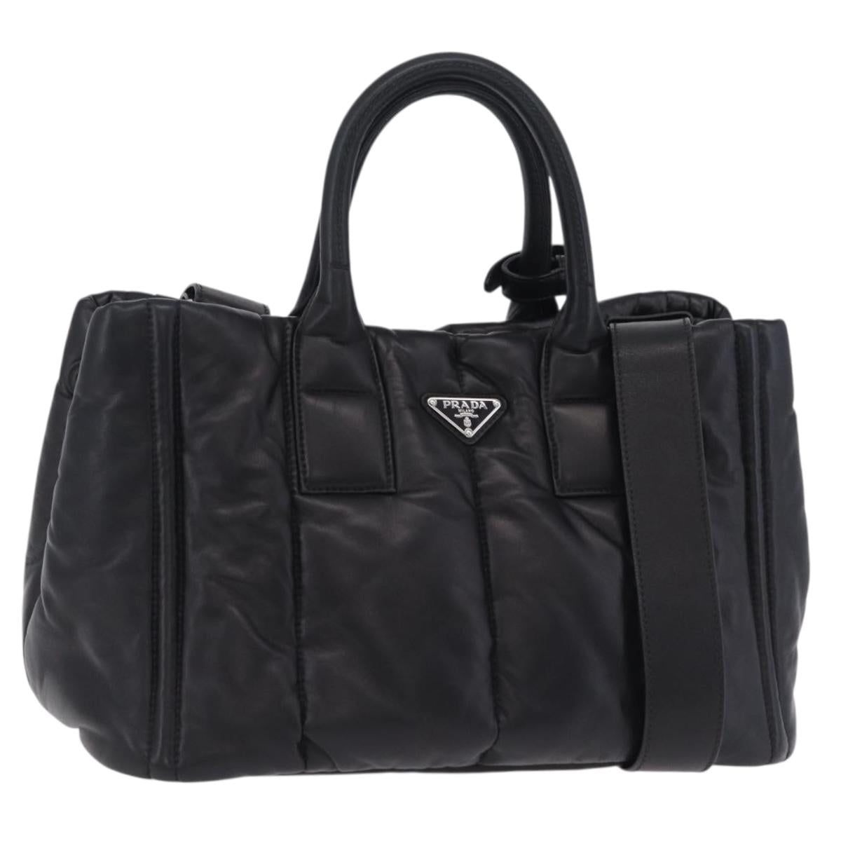 PRADA Nappa Bomber Tote Bag Leather 2way Black Silver Auth 204049M
