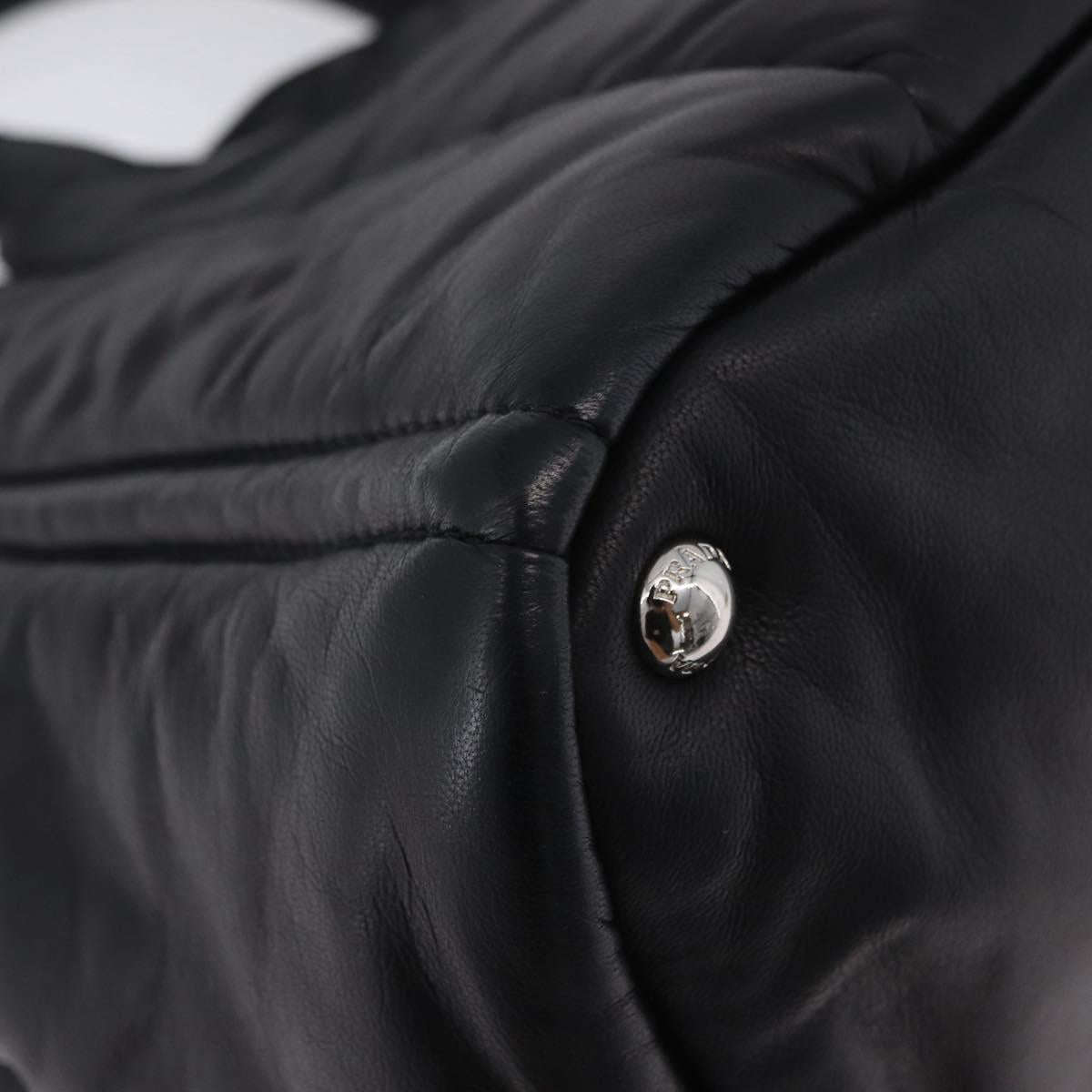 PRADA Nappa Bomber Tote Bag Leather 2way Black Silver Auth 204049M