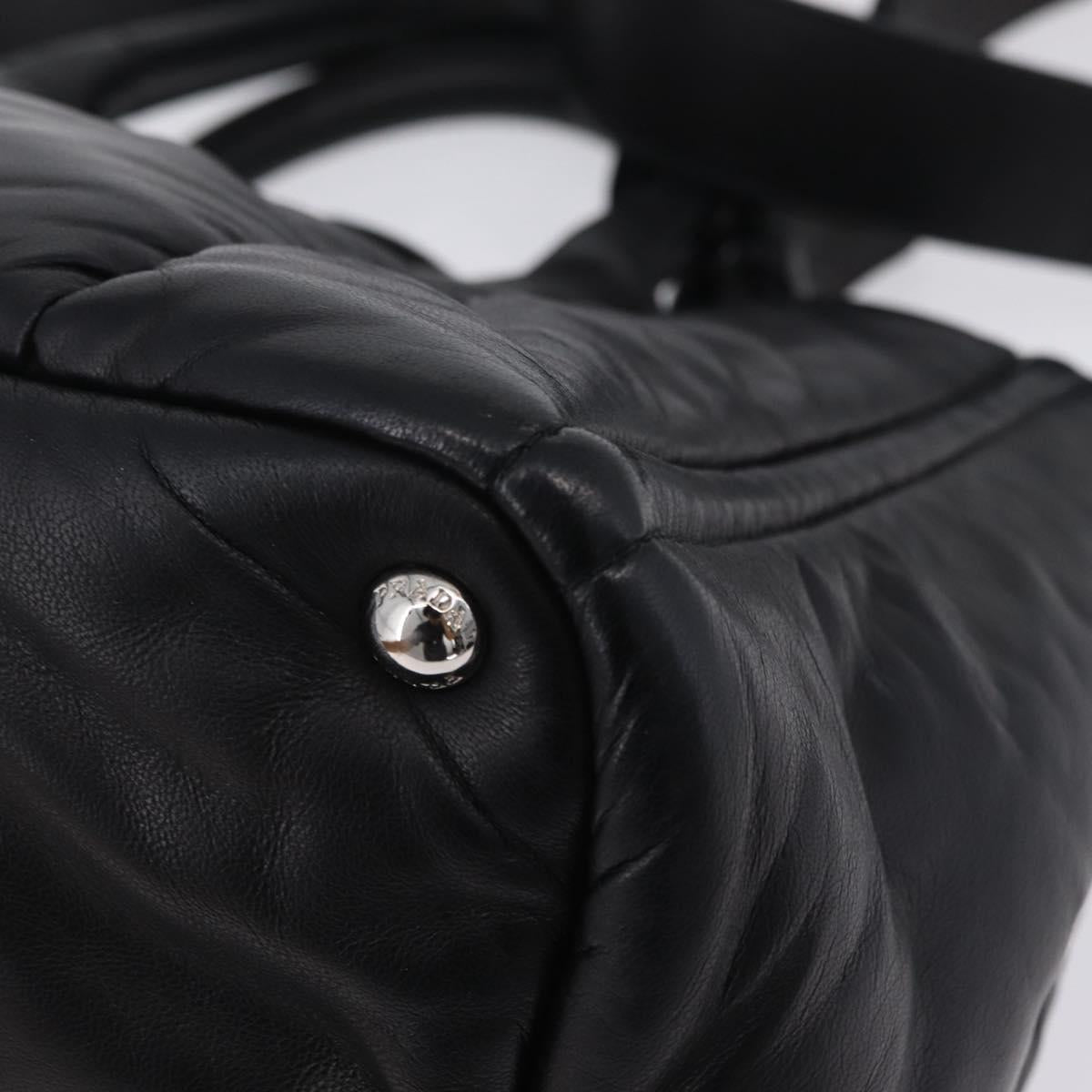 PRADA Nappa Bomber Tote Bag Leather 2way Black Silver Auth 204049M