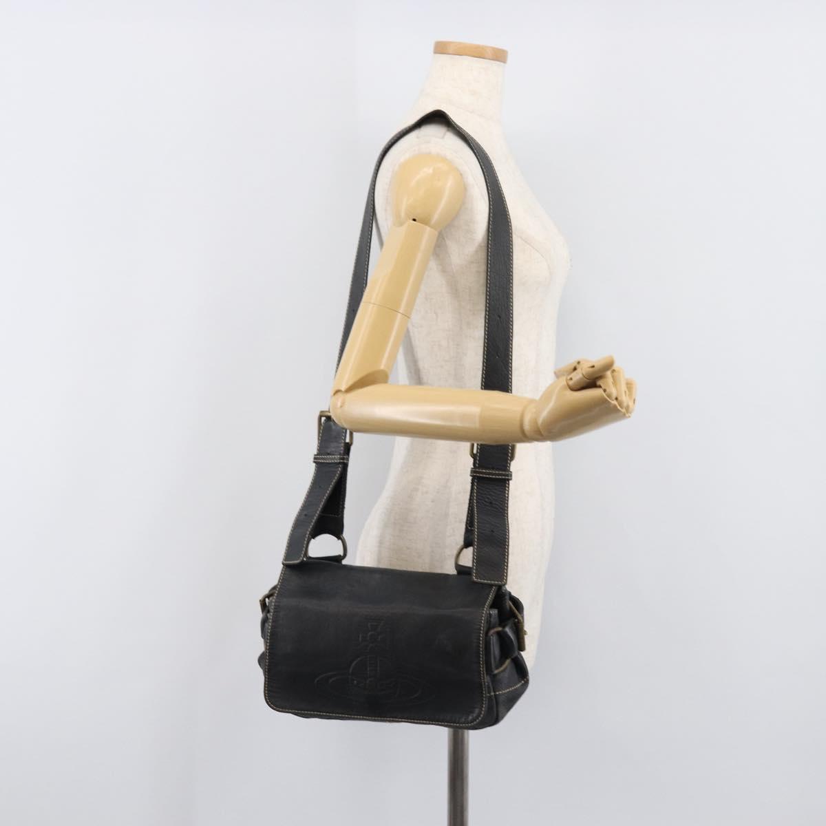 Vivienne Westwood Shoulder Bag Leather Black Auth 204052