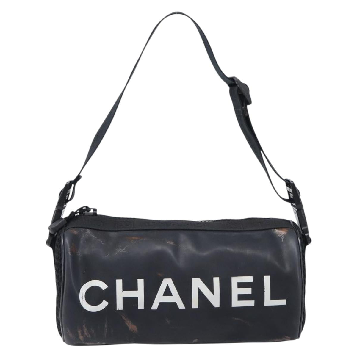 CHANEL Sports Line Shoulder Bag PVC Black CC Auth 204054