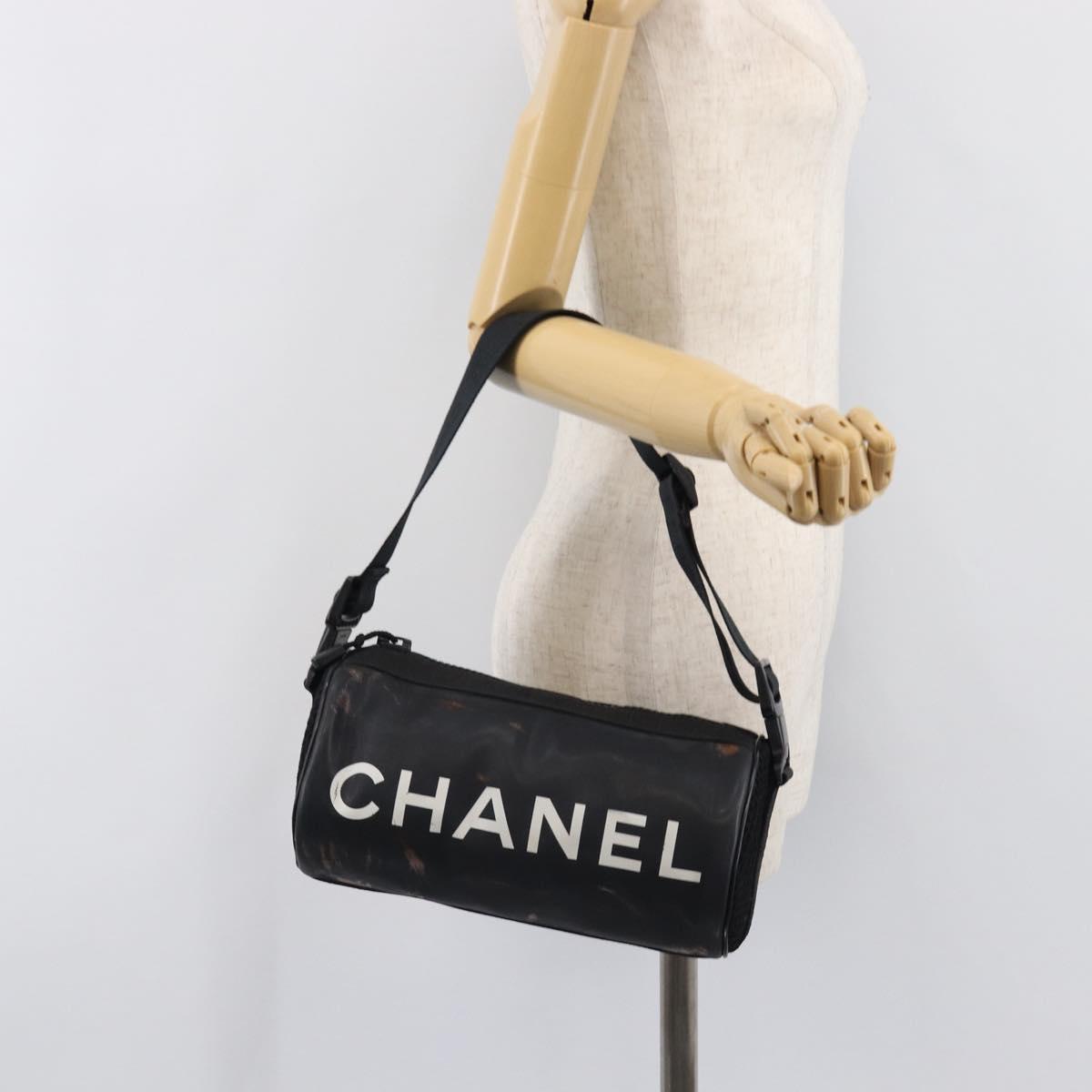 CHANEL Sports Line Shoulder Bag PVC Black CC Auth 204054