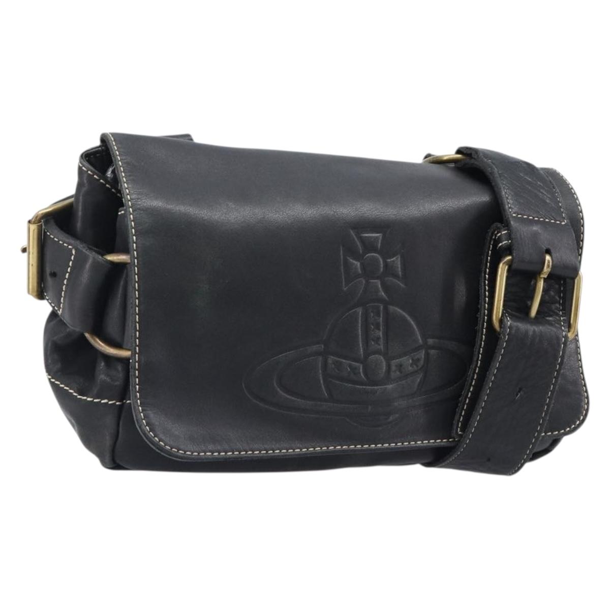 Vivienne Westwood Shoulder Bag Leather Black Gold Auth 204055