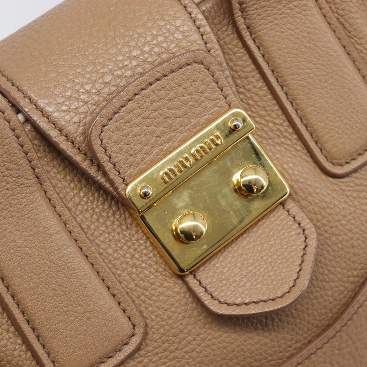 Miu Miu Hand Bag Leather 2way Beige Gold Auth 204057V
