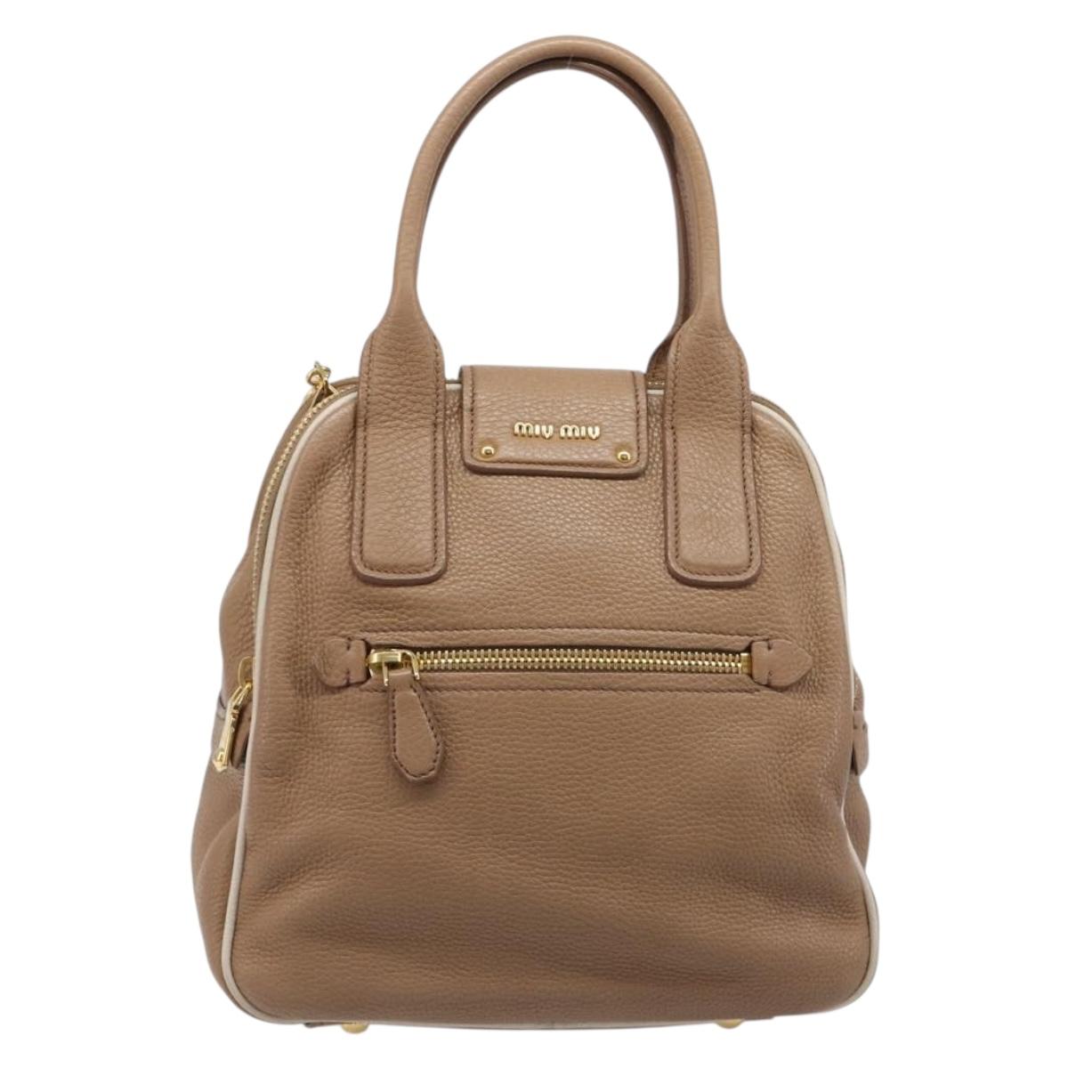 Miu Miu Hand Bag Leather 2way Beige Gold Auth 204057V
