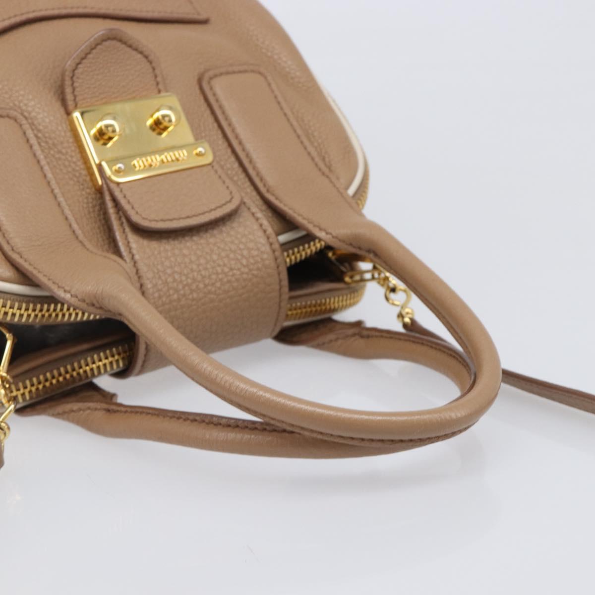 Miu Miu Hand Bag Leather 2way Beige Gold Auth 204057V
