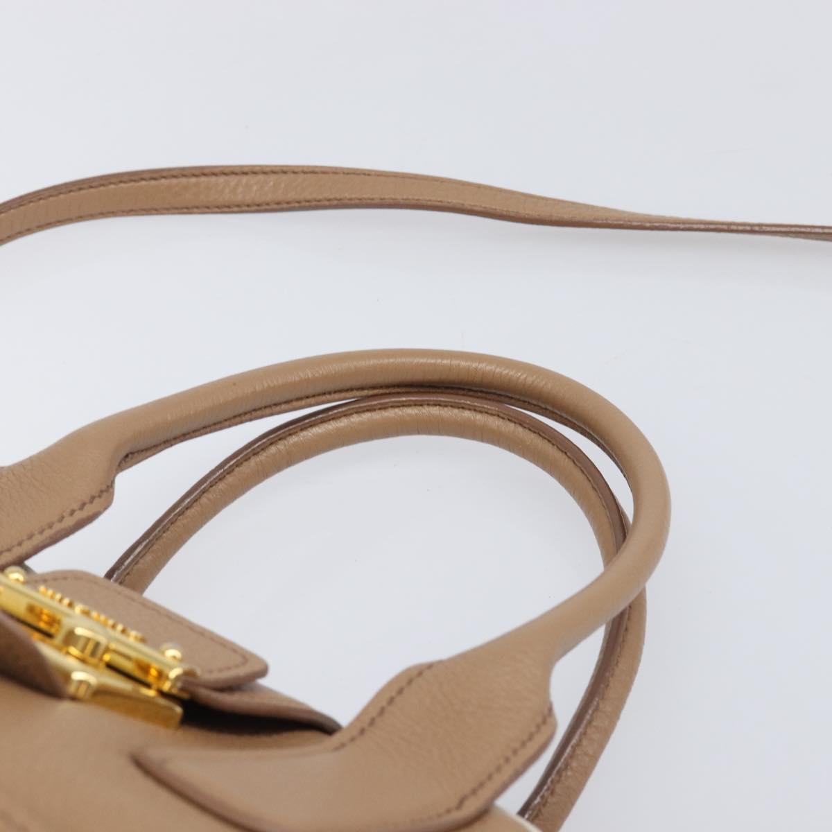 Miu Miu Hand Bag Leather 2way Beige Gold Auth 204057V