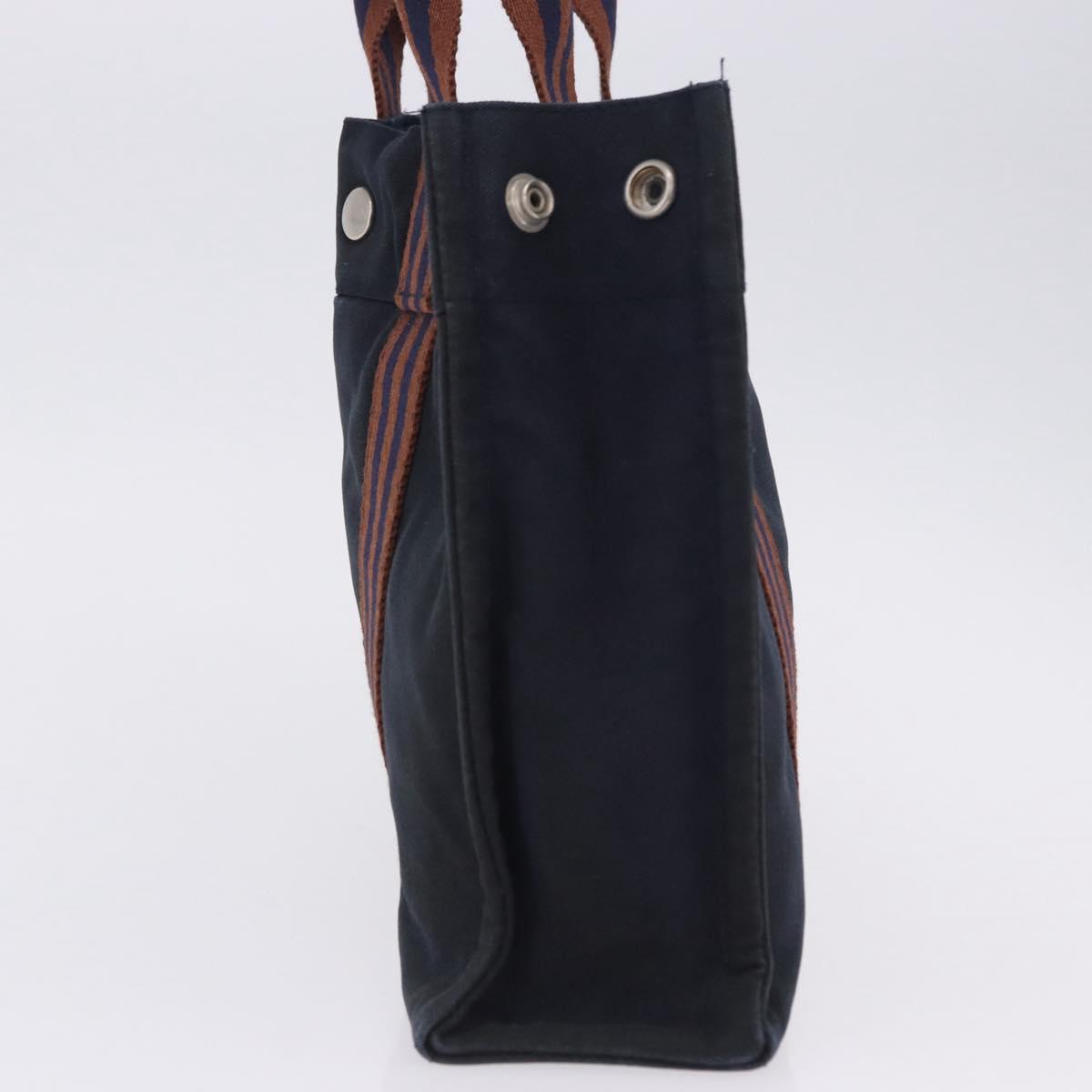 HERMES New Fourre Tout PM Hand Bag Canvas Navy Silver Auth 204058