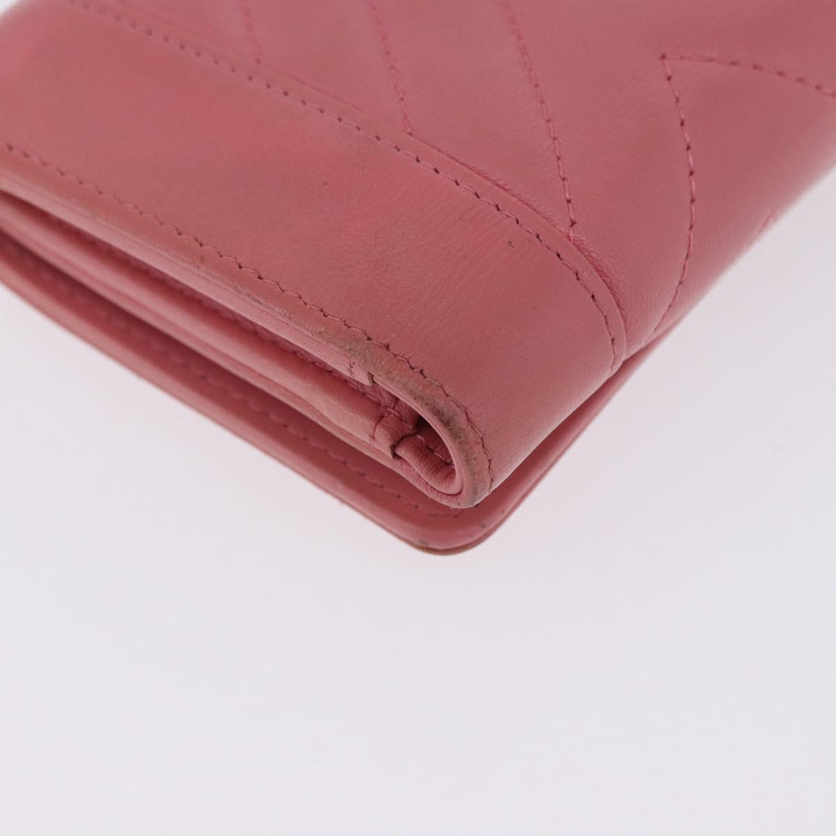 CHANEL V Stitch COCO Mark Bifold Wallet Lamb Skin Pink Silver CC Auth 204061A