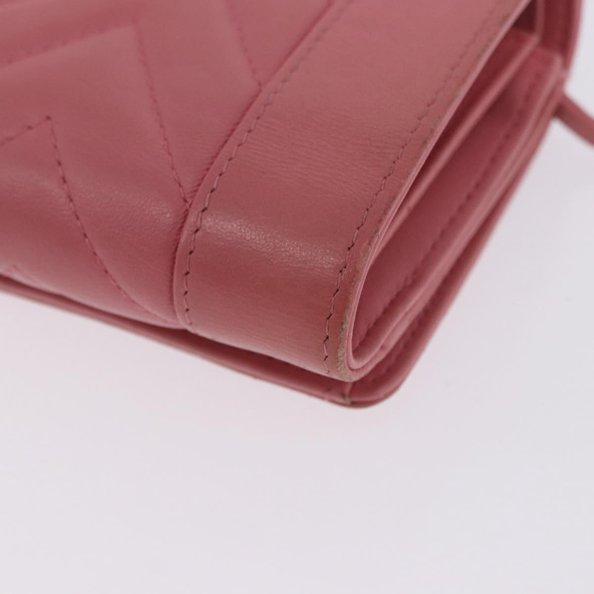 CHANEL V Stitch COCO Mark Bifold Wallet Lamb Skin Pink Silver CC Auth 204061A