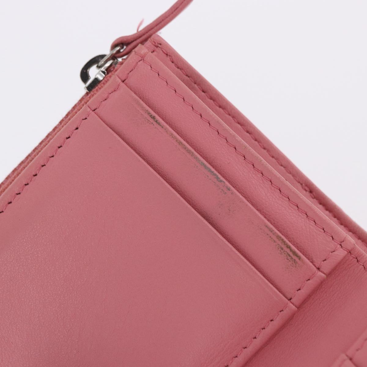 CHANEL V Stitch COCO Mark Bifold Wallet Lamb Skin Pink Silver CC Auth 204061A
