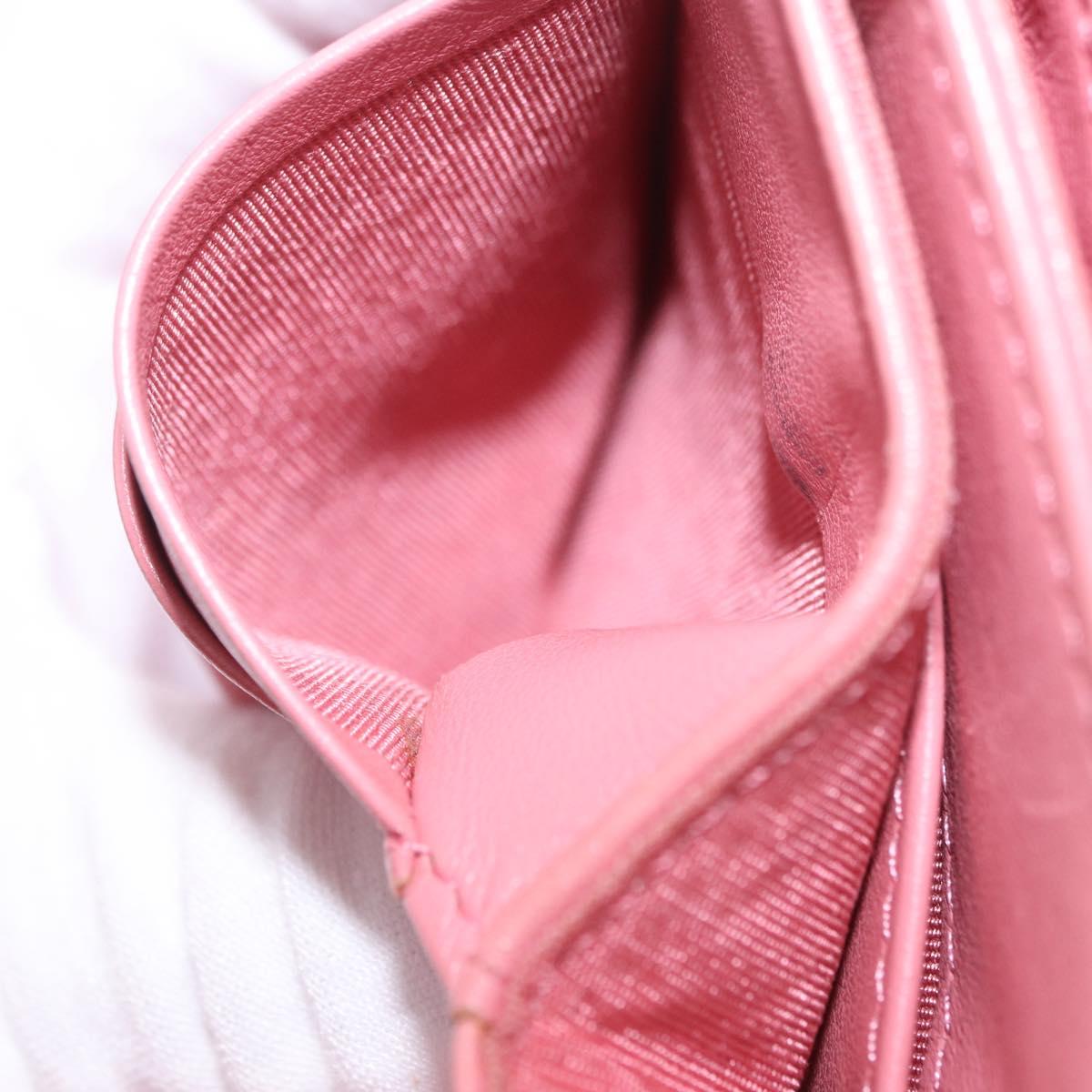 CHANEL V Stitch COCO Mark Bifold Wallet Lamb Skin Pink Silver CC Auth 204061A