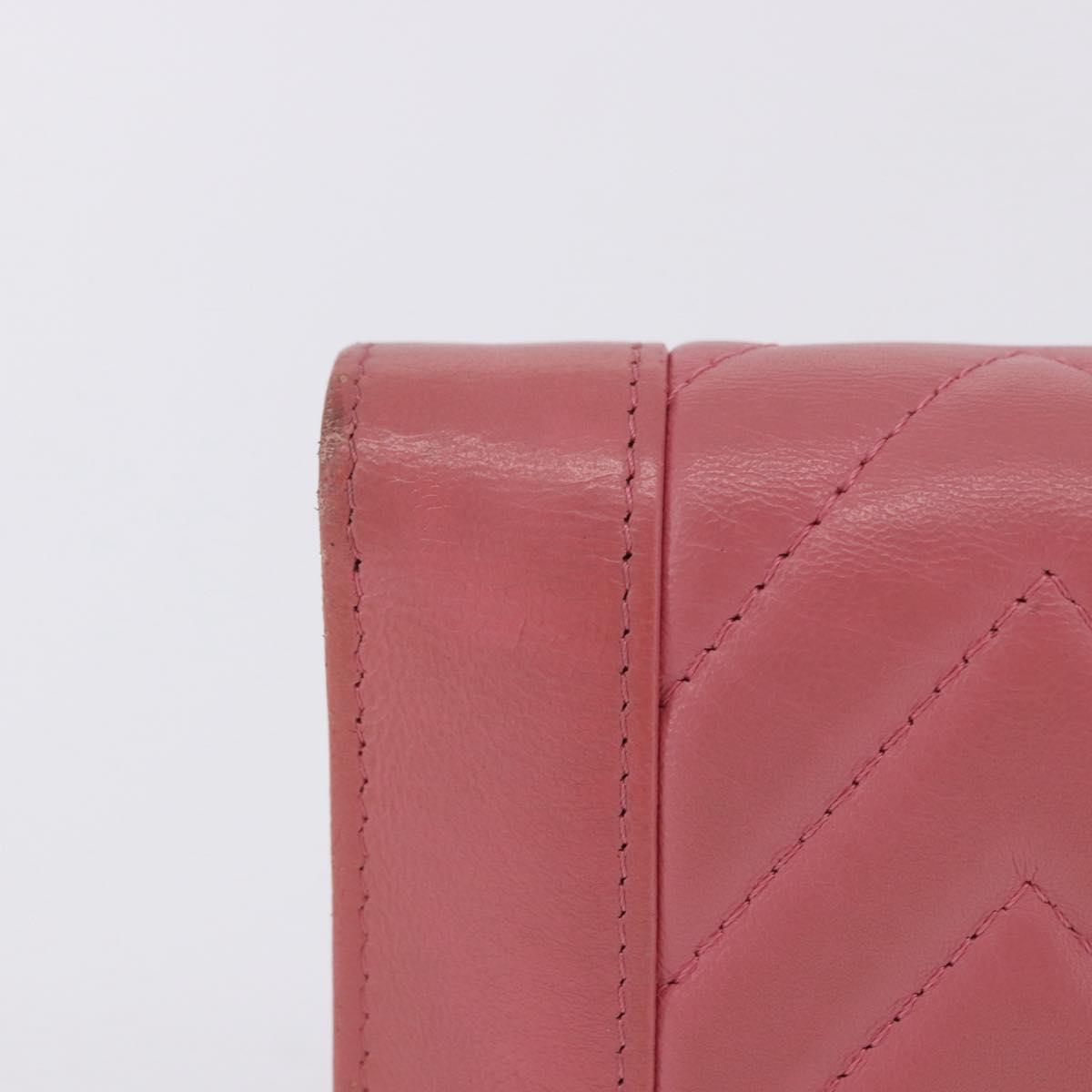 CHANEL V Stitch COCO Mark Bifold Wallet Lamb Skin Pink Silver CC Auth 204061A