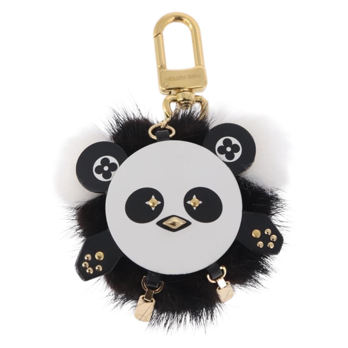 LOUIS VUITTON Porte Cles Wide Panda Bag Charm Fur Black M63094 LV Auth 204063M