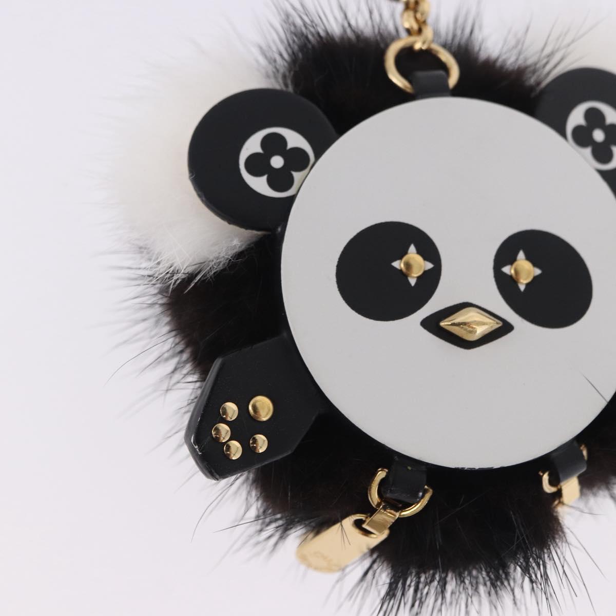 LOUIS VUITTON Porte Cles Wide Panda Bag Charm Fur Black M63094 LV Auth 204063M