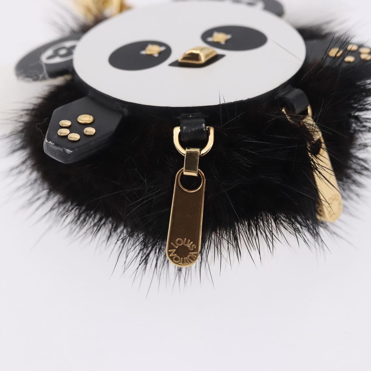 LOUIS VUITTON Porte Cles Wide Panda Bag Charm Fur Black M63094 LV Auth 204063M