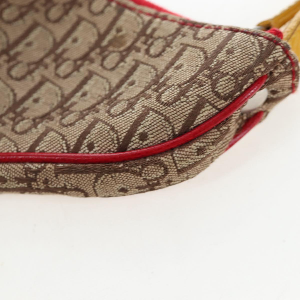 Christian Dior Trotter Canvas Saddle Coin Purse Beige Silver Auth 204064V