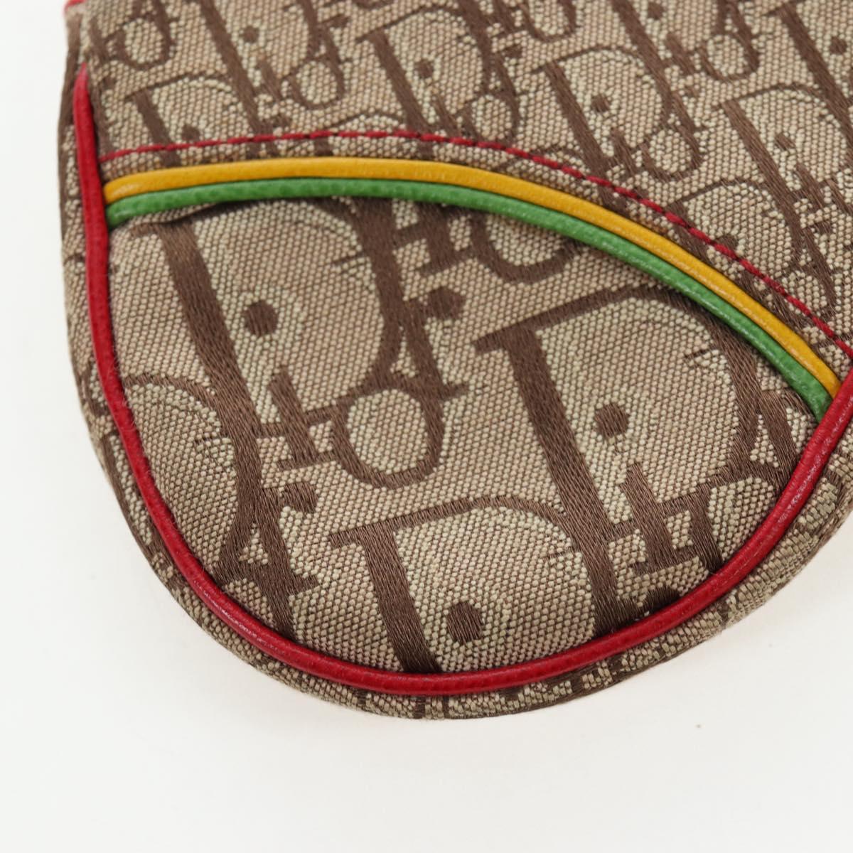 Christian Dior Trotter Canvas Saddle Coin Purse Beige Silver Auth 204064V