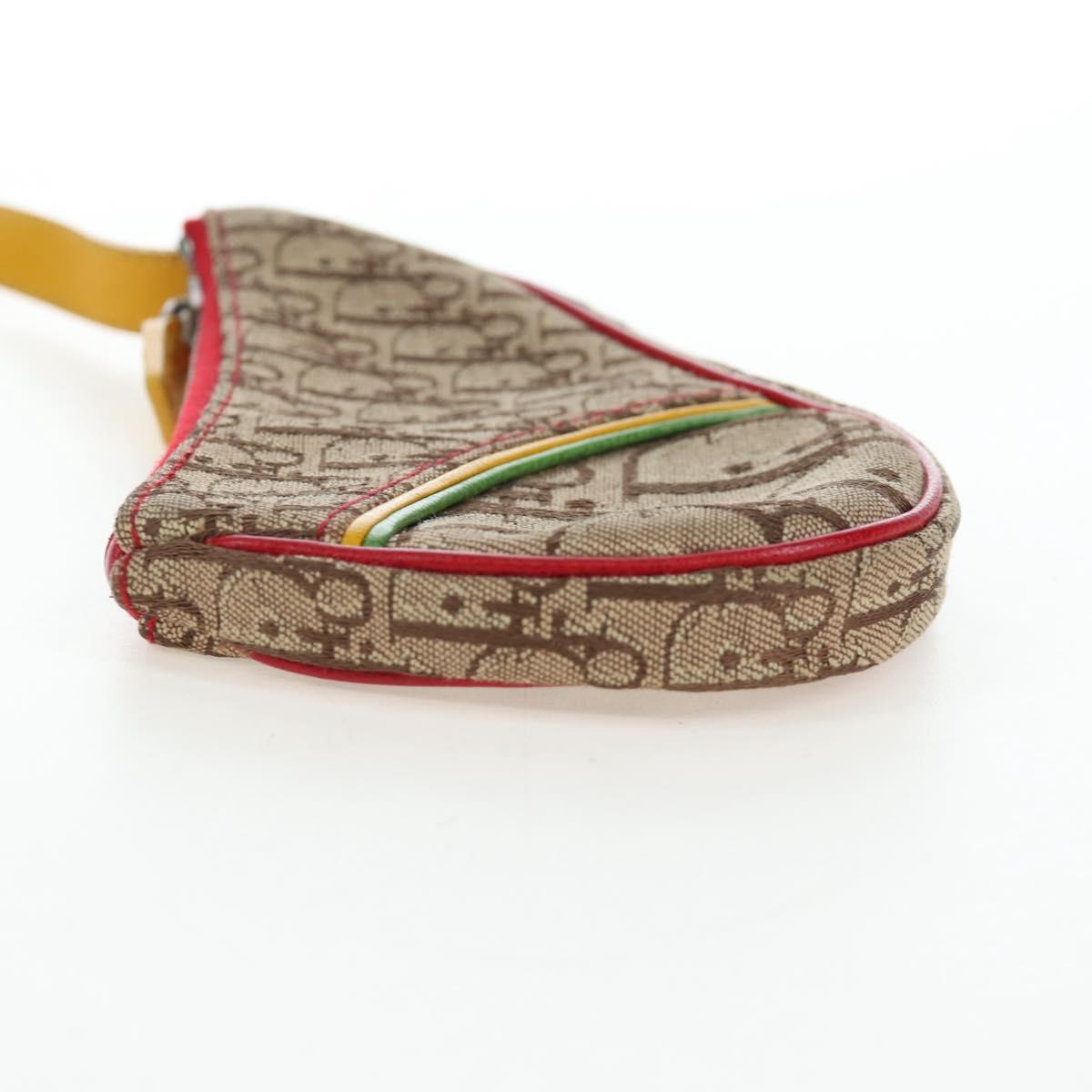 Christian Dior Trotter Canvas Saddle Coin Purse Beige Silver Auth 204064V