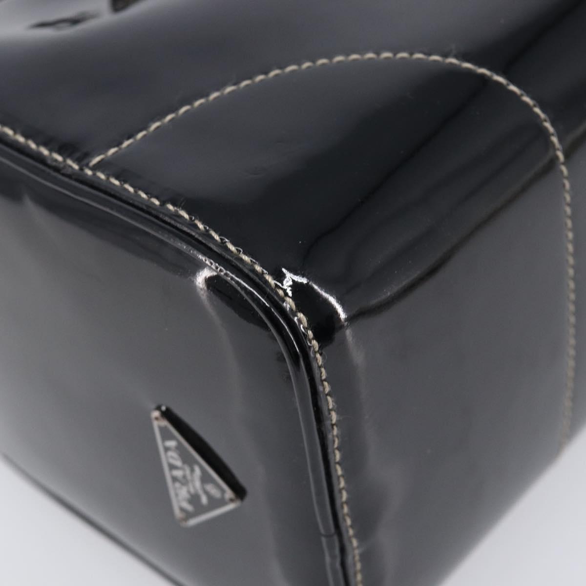 PRADA Hand Bag Patent leather Black Silver Auth 204066A