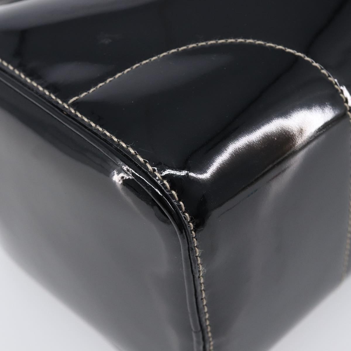 PRADA Hand Bag Patent leather Black Silver Auth 204066A