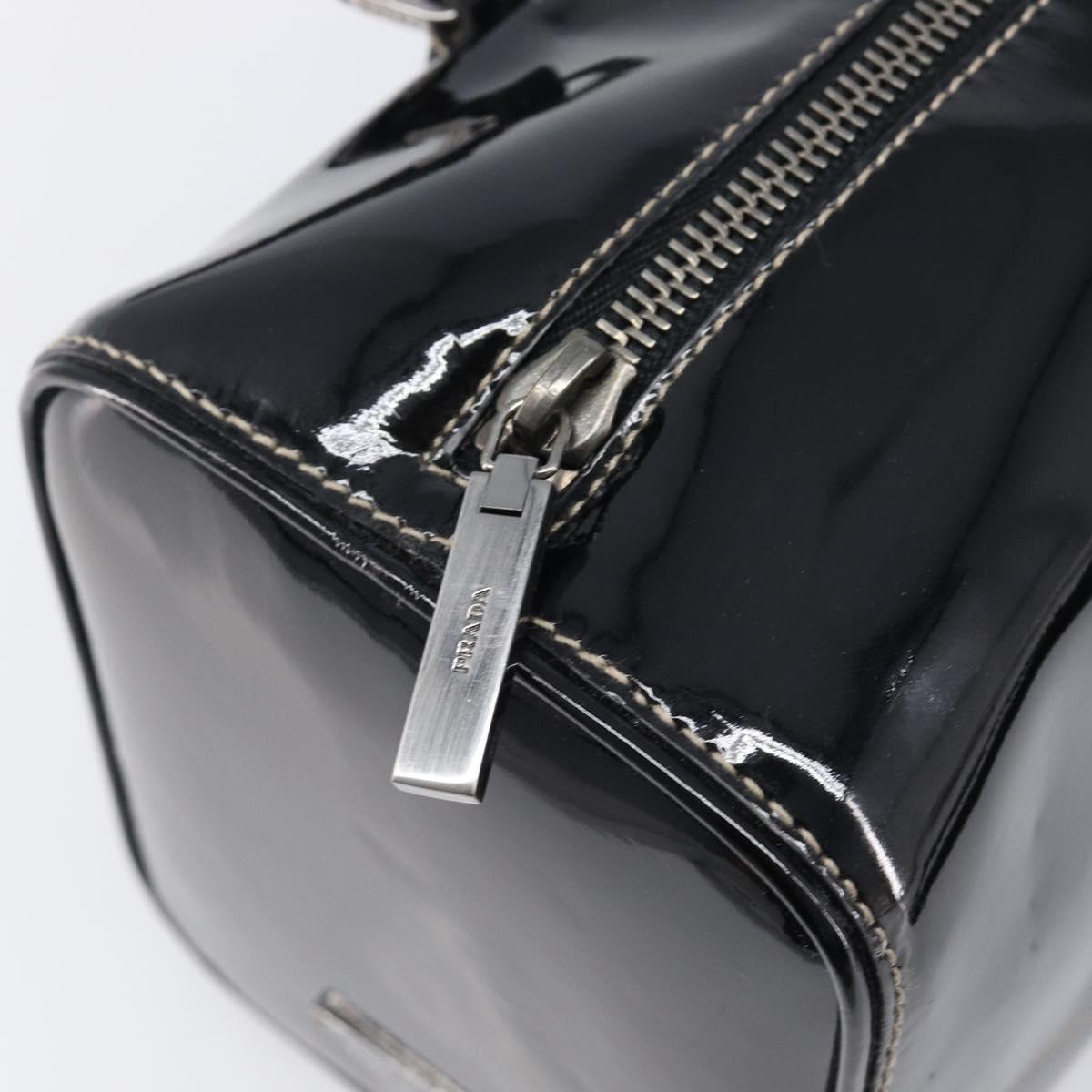 PRADA Hand Bag Patent leather Black Silver Auth 204066A