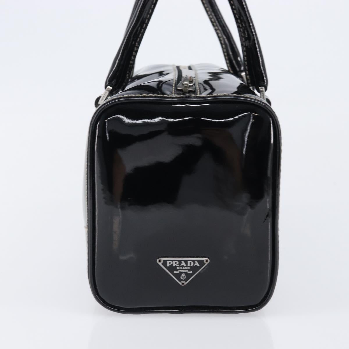 PRADA Hand Bag Patent leather Black Silver Auth 204066A
