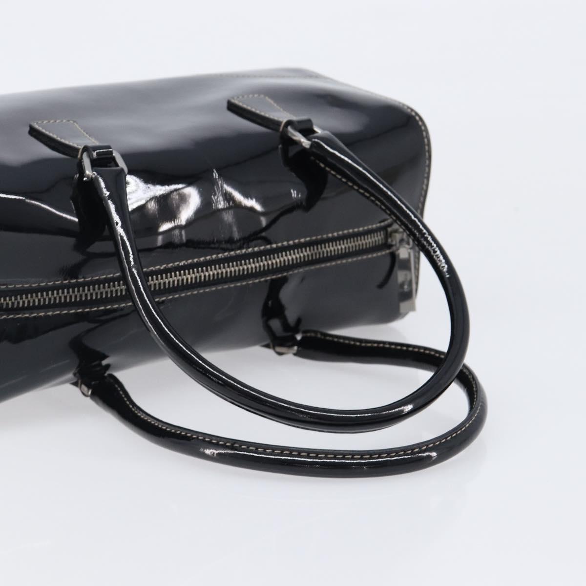 PRADA Hand Bag Patent leather Black Silver Auth 204066A