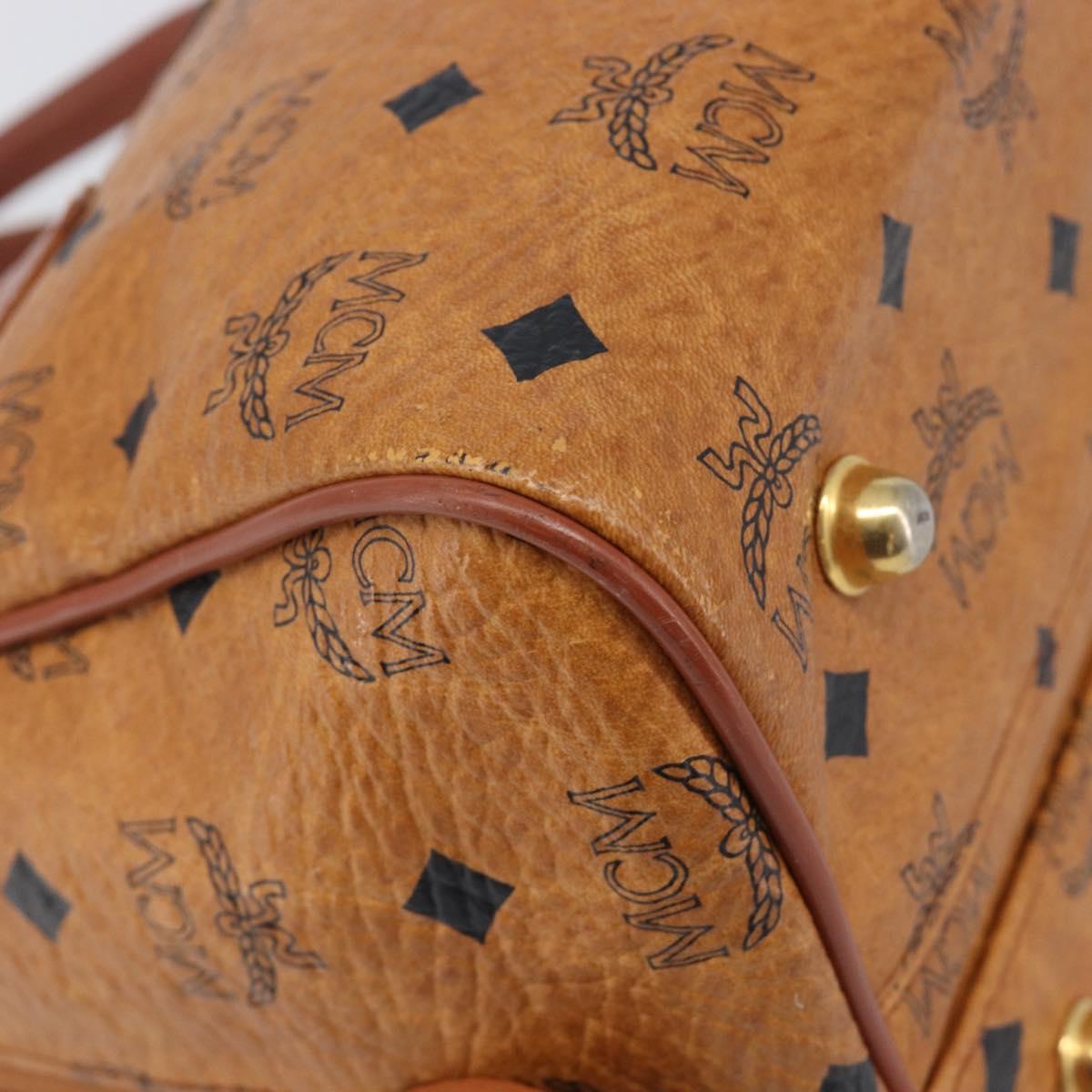 MCM Logogram Vicetos Boston Bag PVC Leather Brown Gold Auth 204073