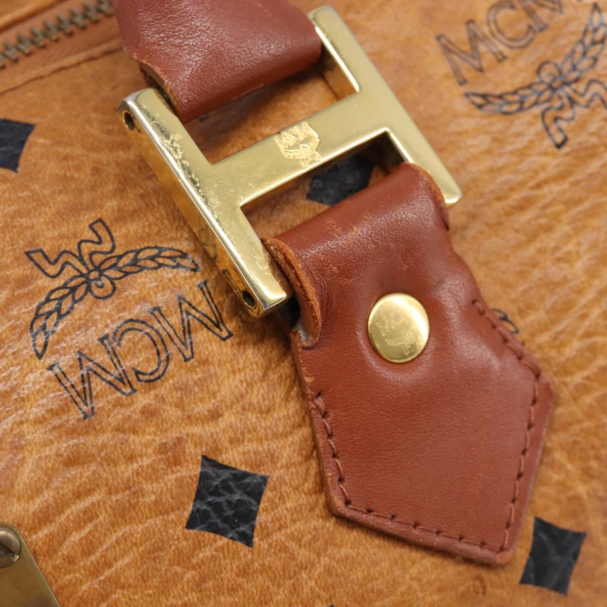 MCM Logogram Vicetos Boston Bag PVC Leather Brown Gold Auth 204073