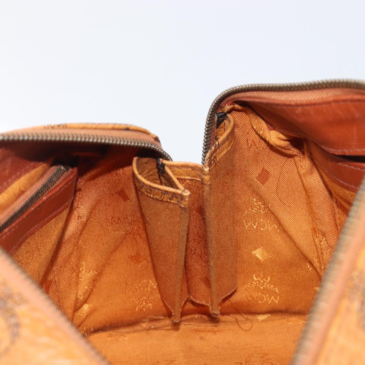 MCM Logogram Vicetos Boston Bag PVC Leather Brown Gold Auth 204073