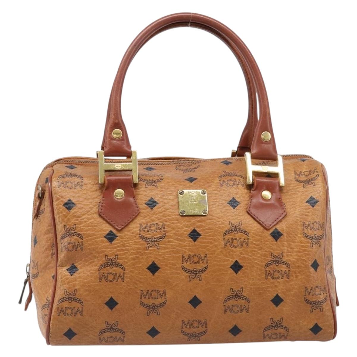 MCM Logogram Vicetos Boston Bag PVC Leather Brown Gold Auth 204073